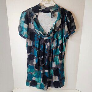 New York & Company Blouse Women Stretch Multicolor Top Short Sleeve Size Small